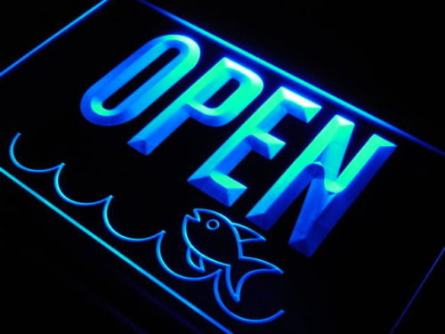 OPEN Seafood Shop Restaurant Neon Light Sign